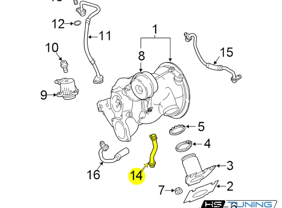 HS Tuning diagram showing the 06E-103-547-AK oil separator PCV valve highlighted for Audi 3.0T engines