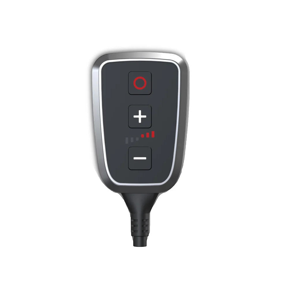 HS Tuning DTE PedalBox throttle controller for BMW 1 Series with black interface, plus and minus buttons, and display
