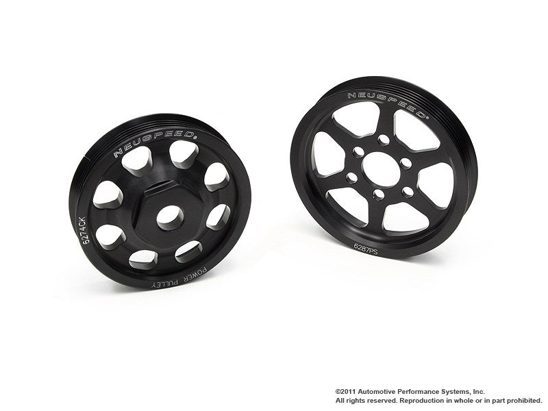 HS Tuning NEUSPEED black hard anodized aluminum power pulley kit for 2.8L 24V Mk4 Golf and Jetta engines.