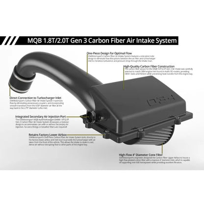 X34 Carbon Fiber MQB Open-Top Cold Air Intake System, 8V Audi A3/S3/TT/TTS, MkVII VW Golf/GTI/R & MkVII VW GLI, 1.8T/2.0T Gen 3