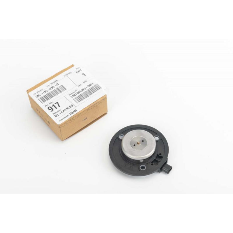 06L-109-259-D Genuine VW/Audi Camshaft Adjuster Magnet, original product photograph showing camshaft actuator and labeled Genuine VW/Audi box, repeated original gallery photo 2
