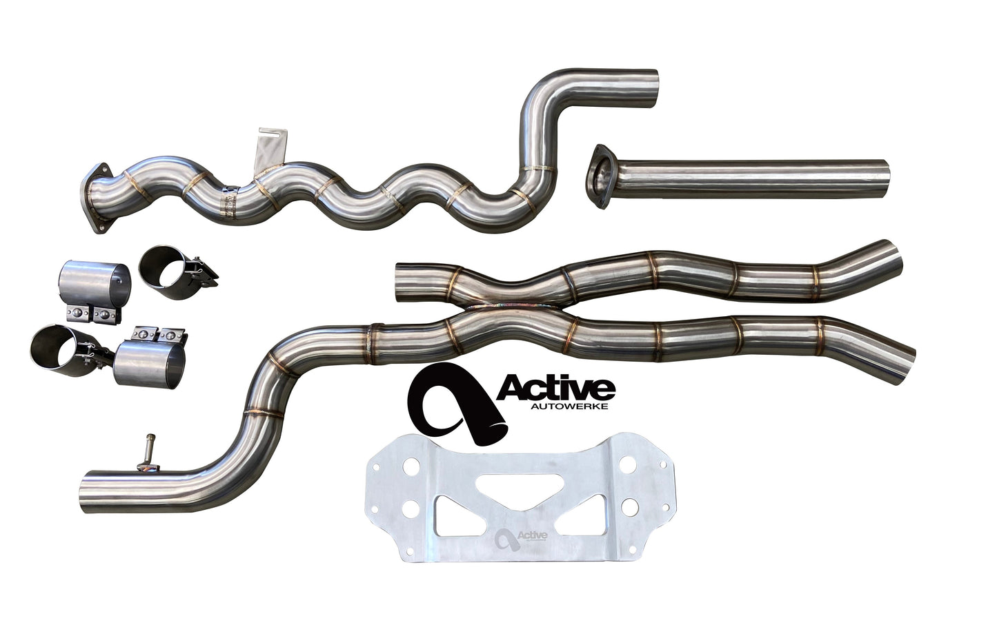 Active Autowerke G87 M2 Signature Equal Length mid-pipe (US Patent 11248511, UK and EU patent 3882441) with G87-brace and $90 fixed price shipping in lower 48 states