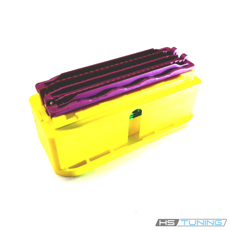 5N0-973-100-A Genuine VW/Audi yellow 100-position airbag-control connector housing with violet factory variant, bare controller-connector assembly, repeated original archive photo 4
