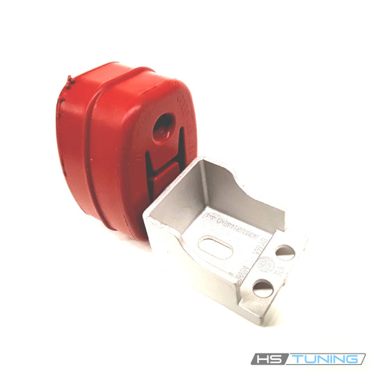 5Q0-253-144-E Genuine VW/Audi exhaust hanger with red flexible insulator and metal bracket, original hanger assembly, original product photo 1