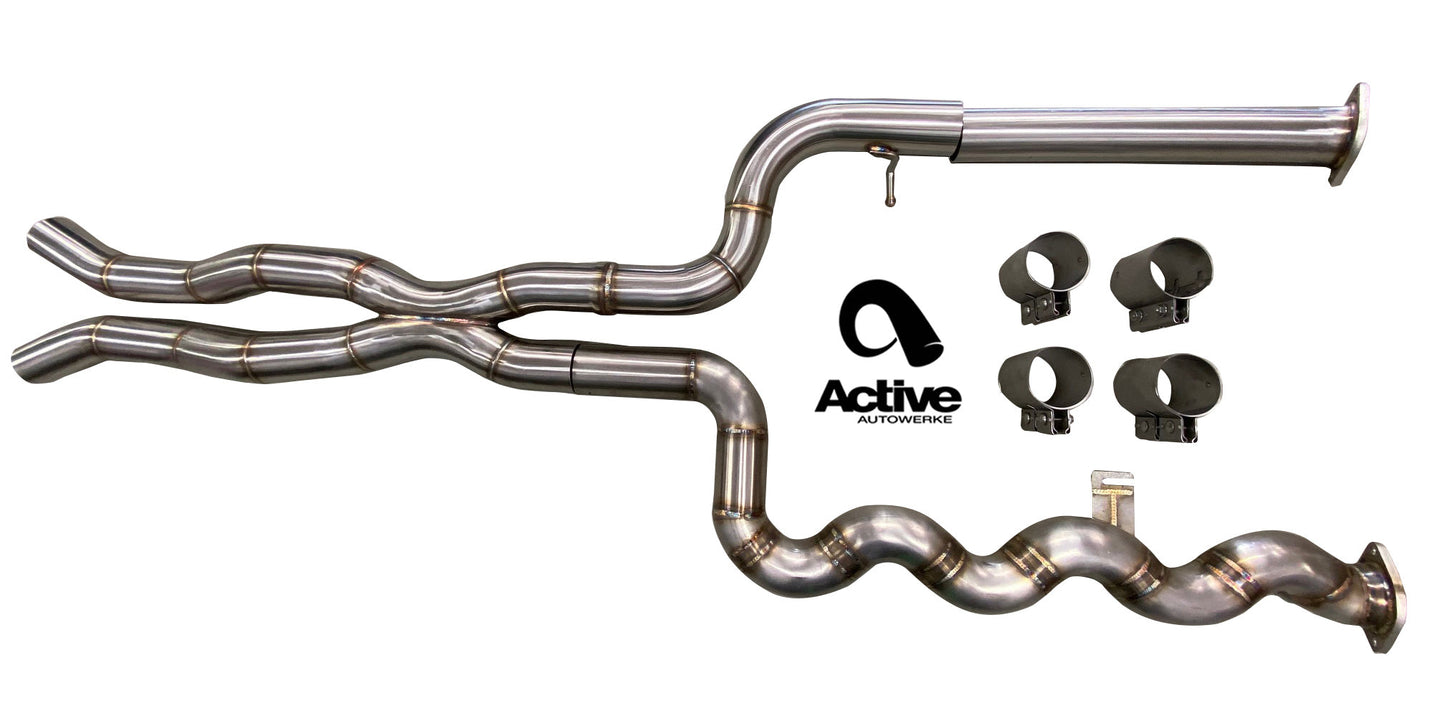 Active Autowerke G87 M2 Signature Equal Length mid-pipe (US Patent 11248511, UK and EU patent 3882441) with G87-brace and $90 fixed price shipping in lower 48 states