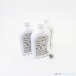 HS Tuning OEM Volkswagen high performance transmission gear oil bottles and drain plug for VW and Audi vehicles