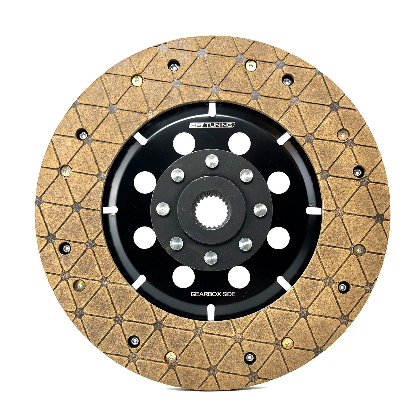 HS Tuning RSR Hybrid clutch disc with segmented sintered kevlar friction material and black unsprung hub