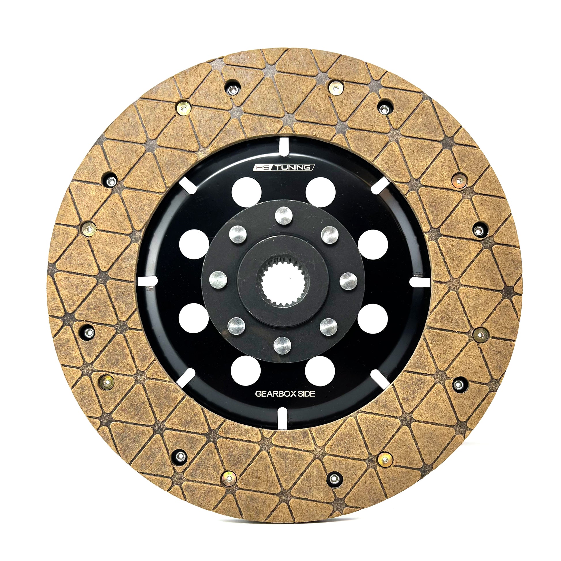 HS Tuning RSR Hybrid clutch disc with segmented sintered kevlar friction material and black unsprung hub