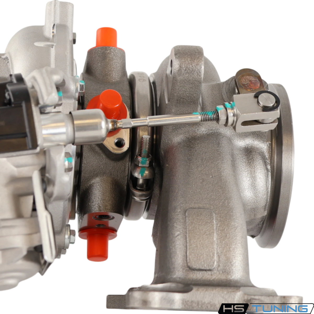 BMTS 40009785 turbocharger side view showing the compressor and turbine housings