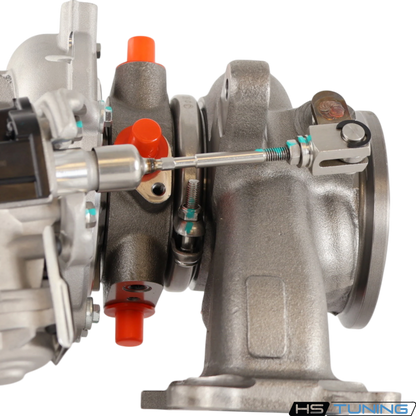 BMTS 40009785 turbocharger side view showing the compressor and turbine housings