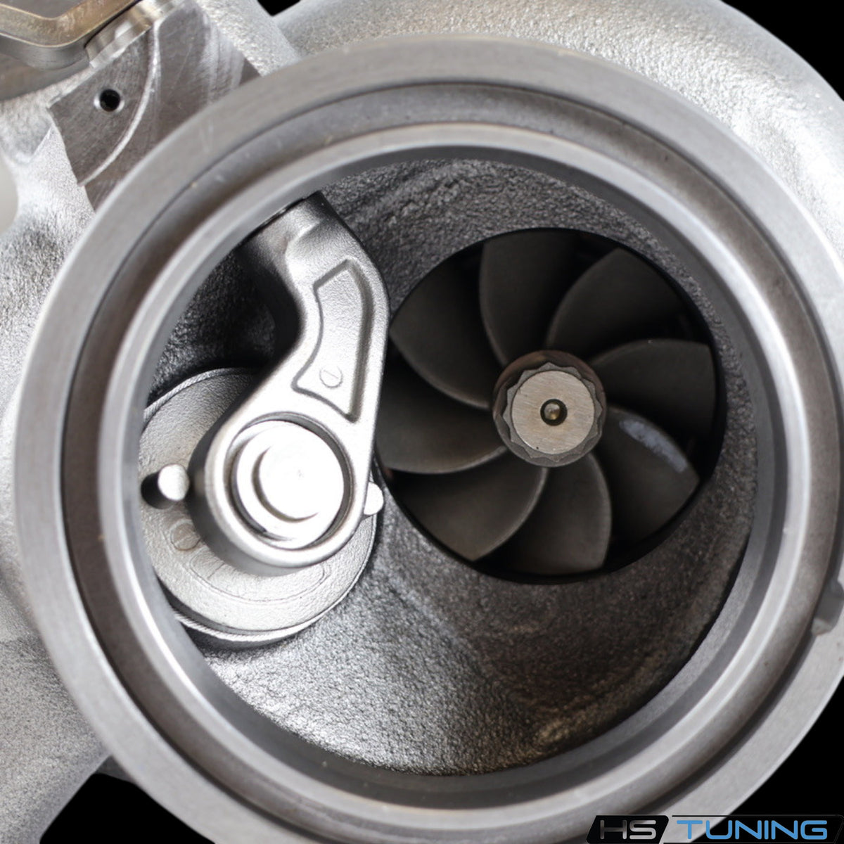 BMTS 40009785 turbine housing interior showing the wastegate valve and turbine wheel