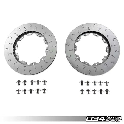 Two metallic brake rotors with small icons and '034 Motor Sport' branding on a white background.