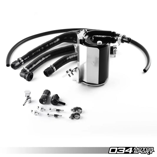 HS Tuning 034Motorsport catch can kit for Audi SQ5 featuring a black billet aluminum canister and reinforced hoses.