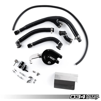 HS Tuning 034Motorsport catch can kit for Audi SQ5 featuring a black billet aluminum catch can and silicone hoses.