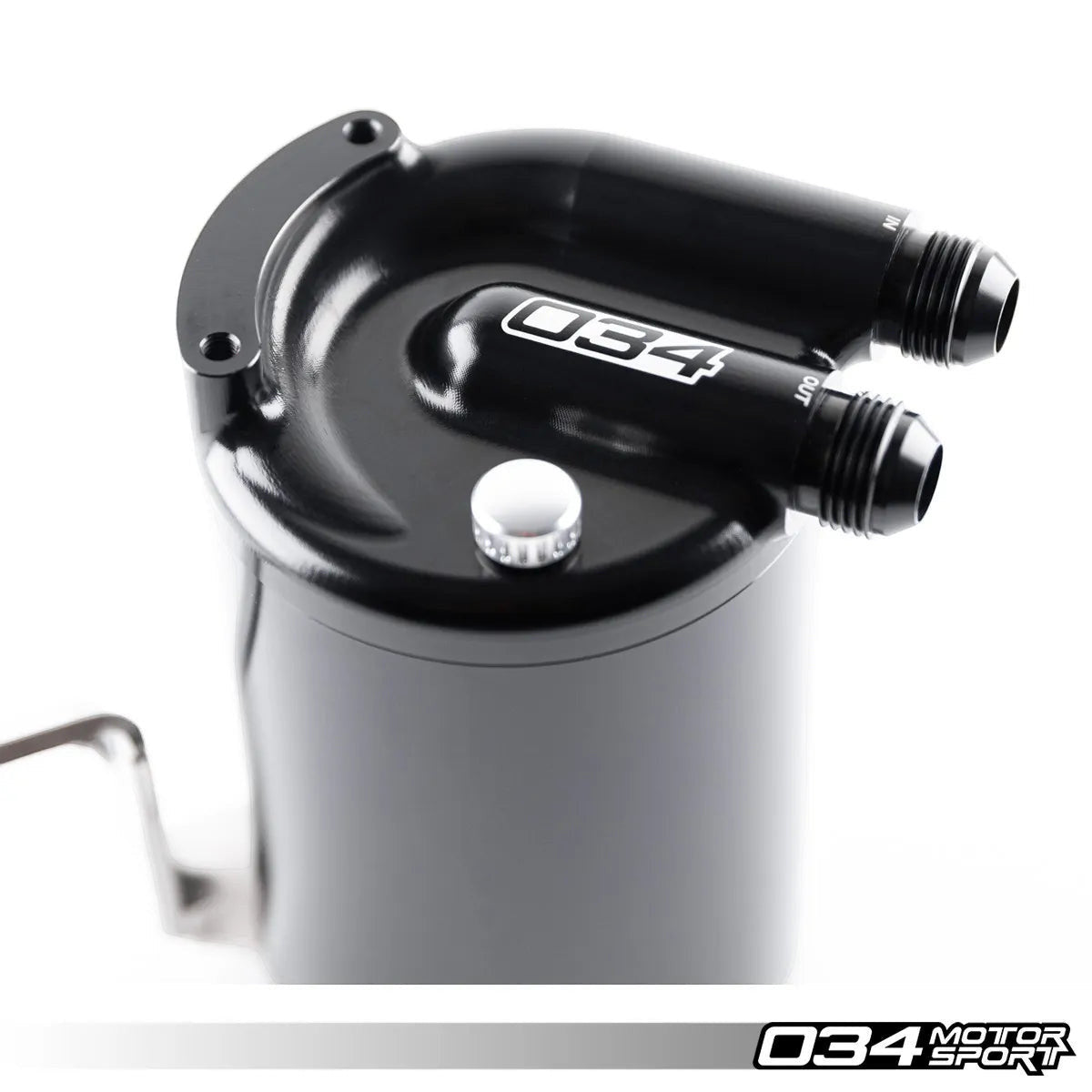 HS Tuning 034Motorsport black anodized billet aluminum catch can for Audi SQ5 engine performance upgrade
