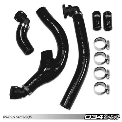 HS Tuning 034Motorsport PCV breather hose kit with black silicone hoses, billet check valves, and clamps for Audi engines