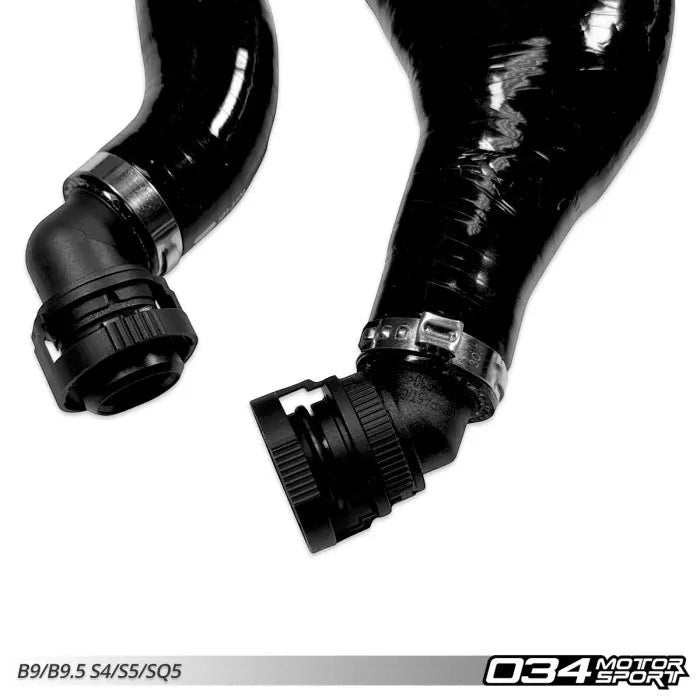 HS Tuning 034Motorsport black silicone PCV breather hose upgrade with durable check valves for Audi 3.0T engines