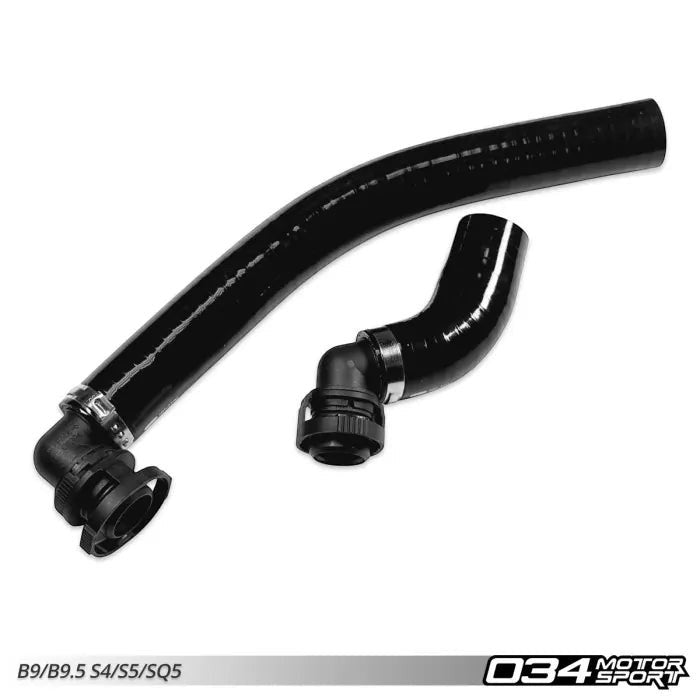 HS Tuning 034Motorsport PCV breather hose kit featuring reinforced black silicone hoses and billet check valves