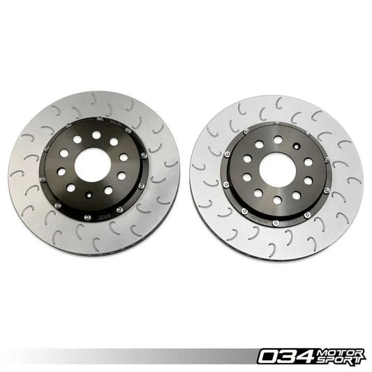 HS Tuning 034Motorsport 2-piece floating rear brake rotors with J-slot design and aluminum hats for VW and Audi MQB