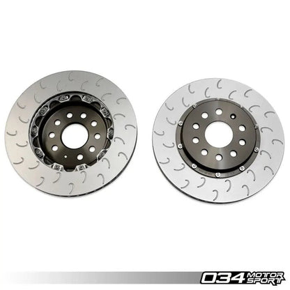 HS Tuning 034Motorsport 2-piece floating rear brake rotors with J-slot design and aluminum hats for VW and Audi MQB