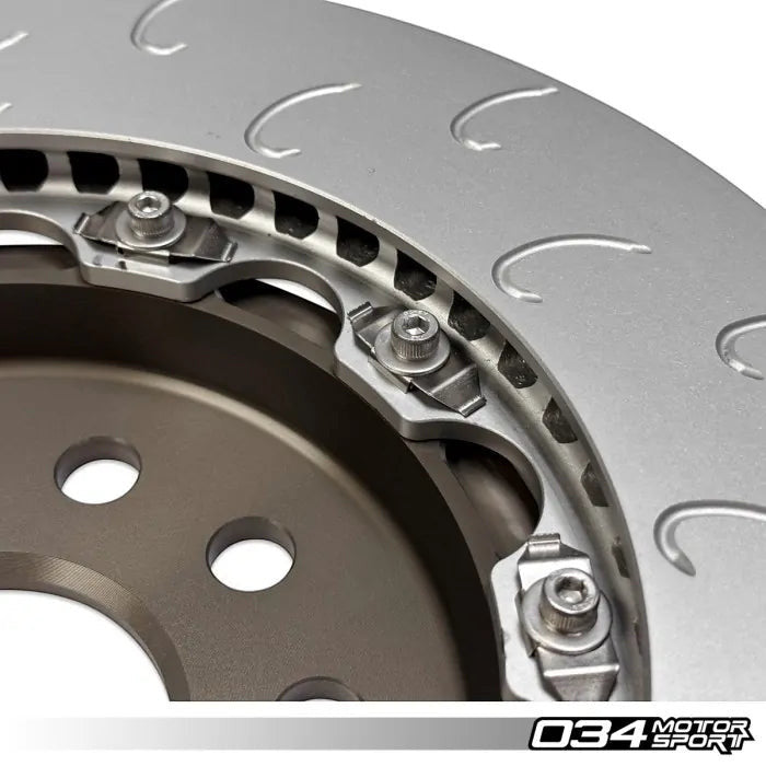 HS Tuning 034Motorsport 2-piece floating rear brake rotor with J-slot design and aluminum hat for VW and Audi