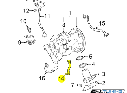 HS Tuning diagram showing the 06E-103-547-AK oil separator PCV valve highlighted for Audi 3.0T engines
