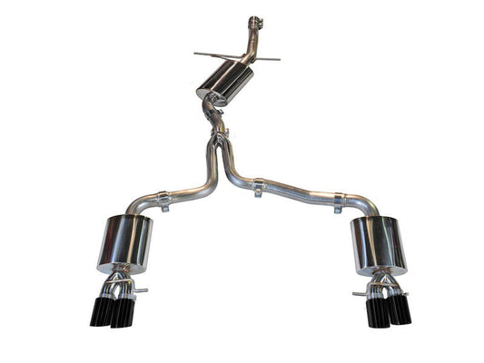 HS Tuning AWE Touring Edition quad exhaust system for Audi B8 A4 with diamond black tips and stainless steel piping.