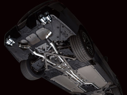 HS Tuning AWE Tuning Track Edition cat-back exhaust system with chrome silver tips installed on a BMW M5