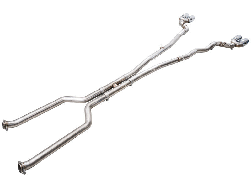 HS Tuning AWE Tuning Track Edition cat-back exhaust system for BMW M5 with polished chrome silver exhaust tips