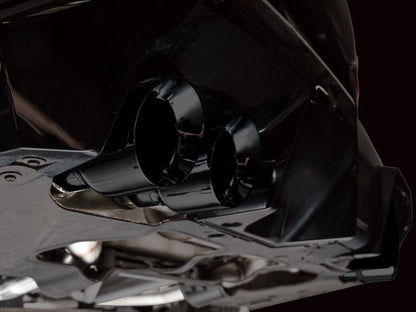 HS Tuning AWE Tuning BMW M5 Track Edition exhaust featuring dual diamond black exhaust tips under the rear bumper