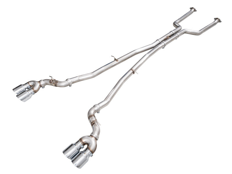 HS Tuning AWE Tuning Track Edition cat-back exhaust for BMW M5 with polished chrome silver quad tips