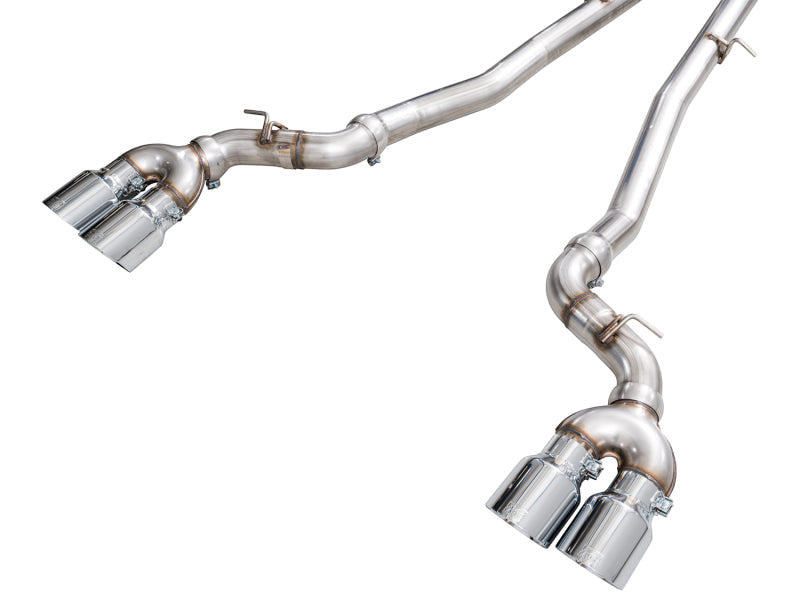 HS Tuning AWE Tuning Track Edition cat-back exhaust for BMW M5 with polished chrome silver quad tips