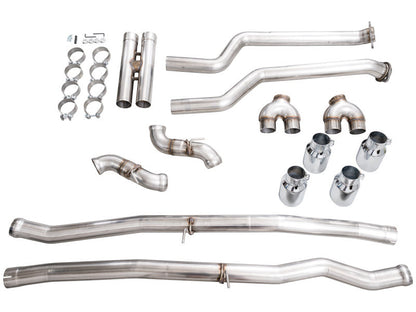 HS Tuning AWE Tuning Track Edition cat-back exhaust system for BMW M5 with chrome silver tips and stainless steel pipes