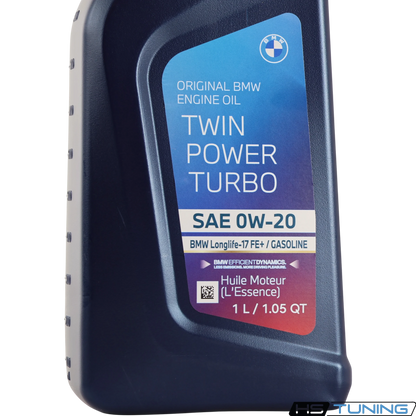 HS Tuning Genuine BMW TwinPower Turbo 0W-20 full-synthetic engine oil in a 1-liter bottle for gasoline engines.