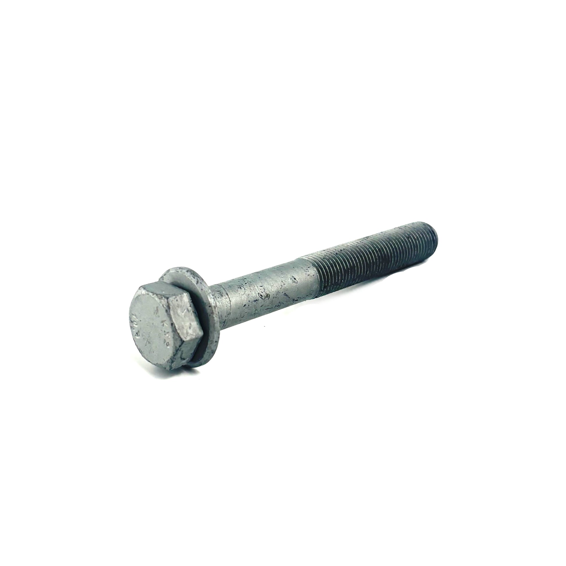 Genuine BMW lower control arm bolt with a metallic grey finish, designed for rear suspension assembly repairs. Genuine BMW | Strut Mount Bolt | 07-11-9-906-100