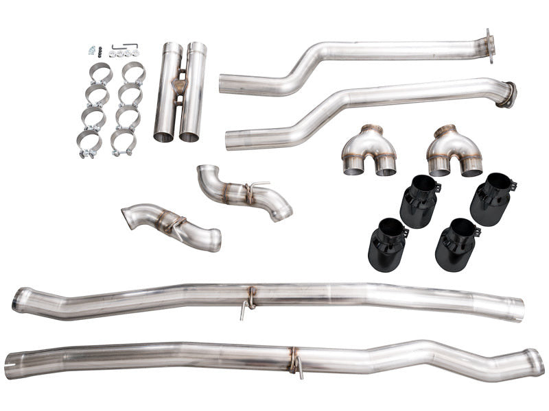 HS Tuning AWE Tuning BMW M5 Track Edition cat-back exhaust system with stainless steel pipes and diamond black tips.