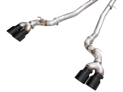 HS Tuning AWE Tuning BMW M5 Track Edition cat-back exhaust system with polished steel piping and diamond black tips
