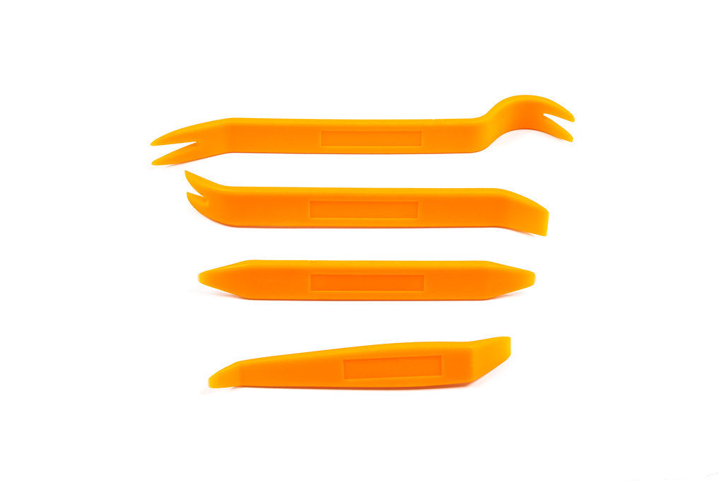 HS Tuning CANchecked orange plastic interior trim removal tool set for safe automotive panel disassembly