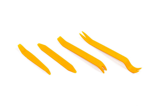 HS Tuning CANchecked orange plastic trim removal tools for safe automotive interior disassembly and panel prying.
