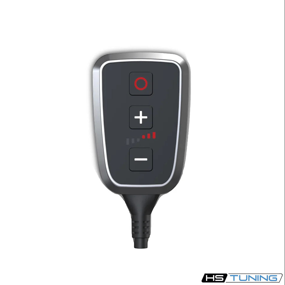 HS Tuning DTE PedalBox throttle controller for BMW 2 Series with black interface, plus and minus buttons, and LED display