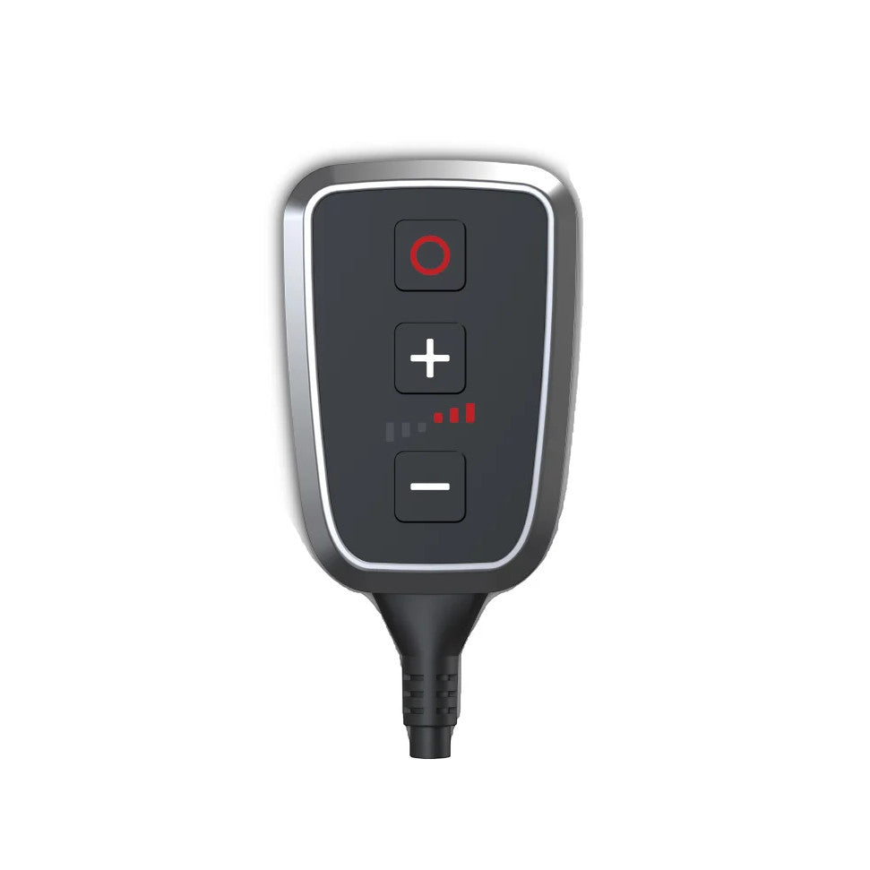 HS Tuning DTE PedalBox throttle controller for Audi Q5 with black interface, plus and minus buttons, and LED display