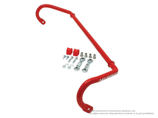 HS Tuning NEUSPEED 25mm front anti-sway bar in red powder-coated steel with urethane bushings and mounting hardware.