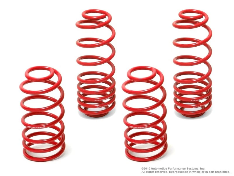 HS Tuning NEUSPEED red sport lowering springs kit for Volkswagen Jetta Mk4, designed for improved handling.