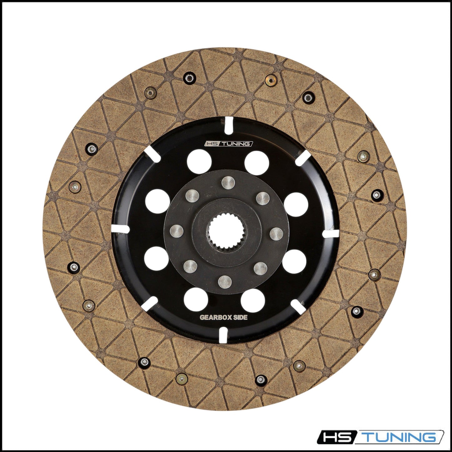 HS Tuning RSR Hybrid clutch disc with tan friction material and black center hub for VW and Audi performance upgrades