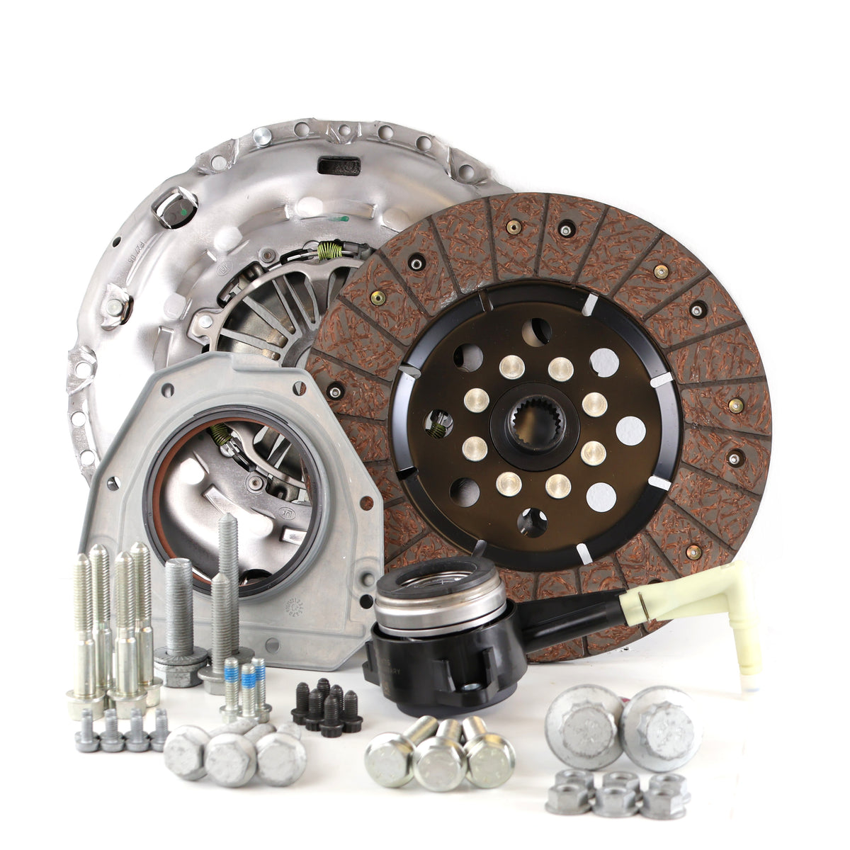 HS Tuning RSR SC clutch kit for VW MK7 GTI GLI including pressure plate, clutch disc, throwout bearing, and bolts
