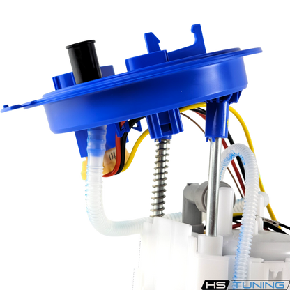 HS Tuning Genuine VW Audi fuel pump assembly unit with blue housing and white components for automotive repair