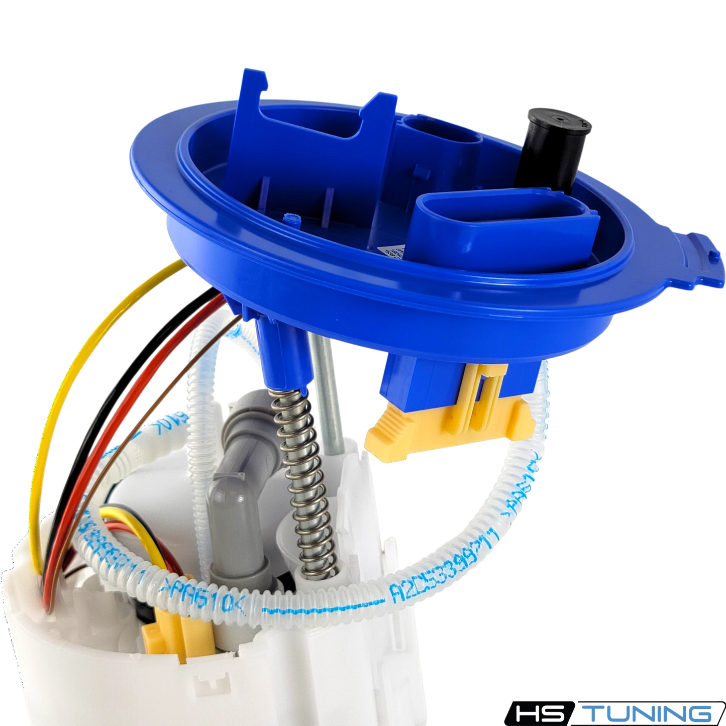 HS Tuning Genuine VW Audi fuel pump assembly unit with blue plastic housing and internal wiring components