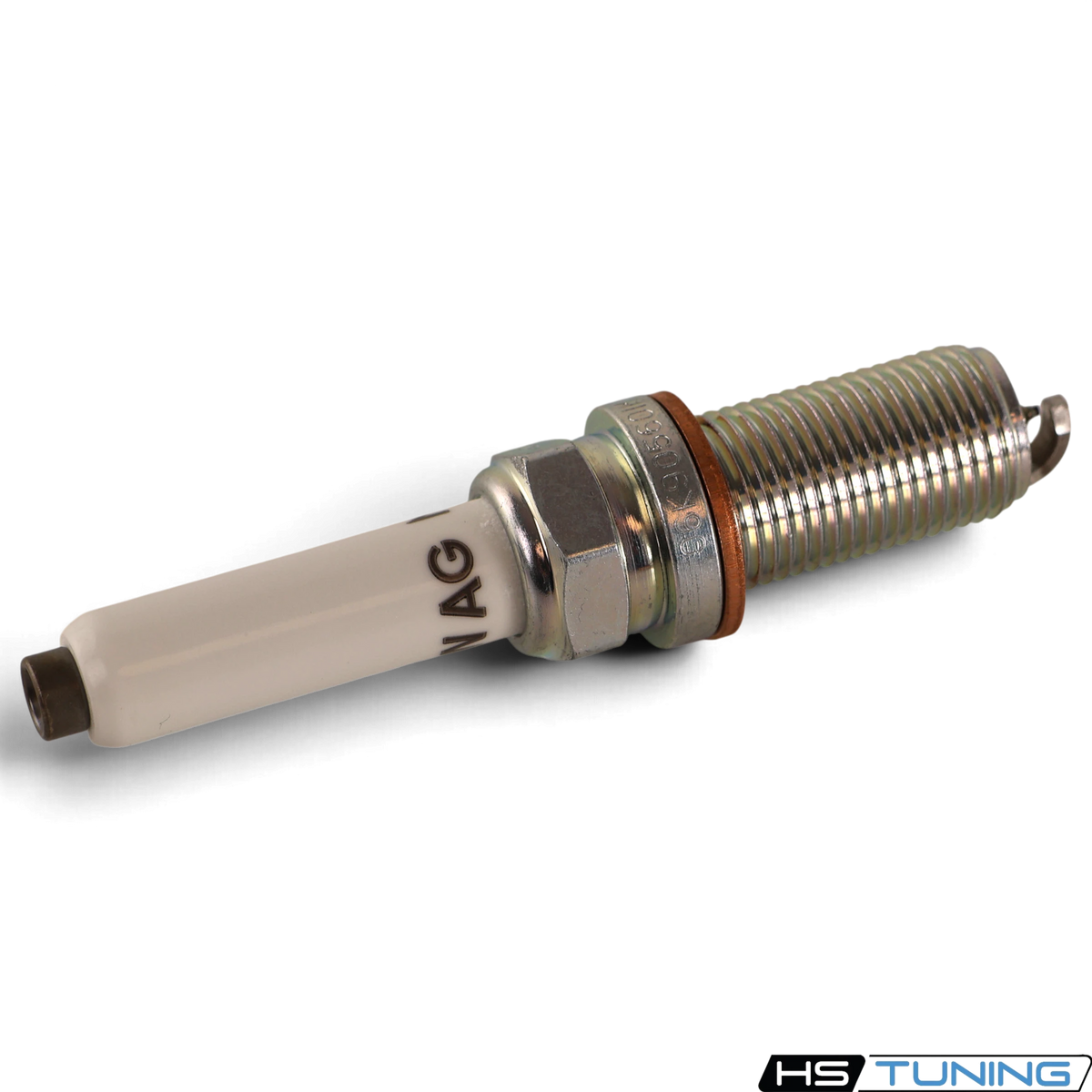 HS Tuning Genuine VW/Audi 06K-905-601-M iridium spark plug with white ceramic insulator and threaded metal body