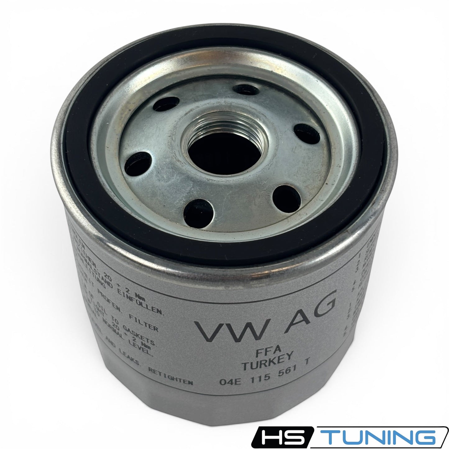 HS Tuning genuine VW Audi oil filter 04E-115-561-T with metal casing and black rubber gasket