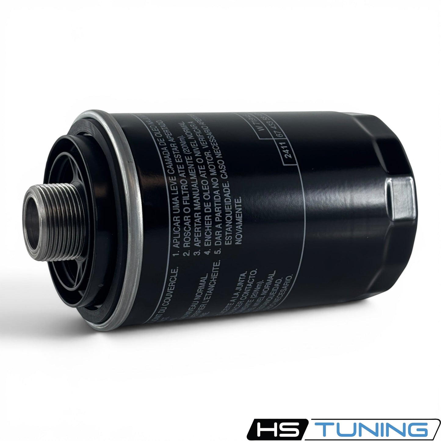 HS Tuning genuine VW Audi oil filter 06J-115-403-Q in black metal with threaded mounting port